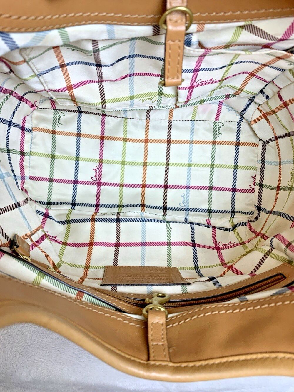 Coach Pleated Ergo Tote #12240 Tan Leather Tattersall Lining 2008 Shoulder Bag - Picture 3 of 16